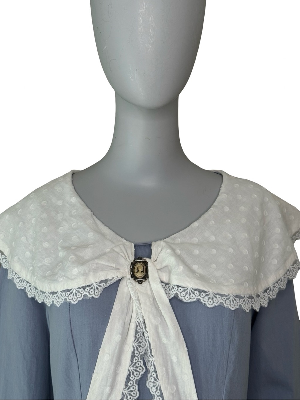 Scarlet Darkness Cottagecore Prairie Cameo Lace Collar Midi Dress Blue Cotton - Picture 2 of 16